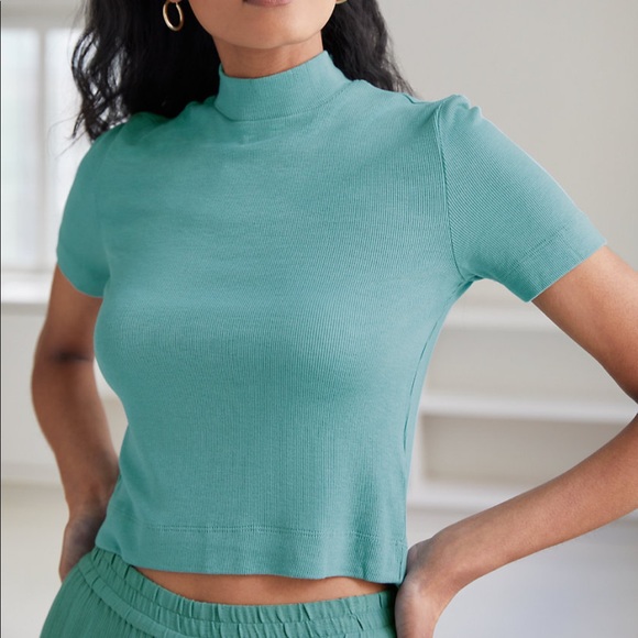 Aritzia Tops - Aritzia Babaton Gonzalo T-shirt mock neck teal size medium